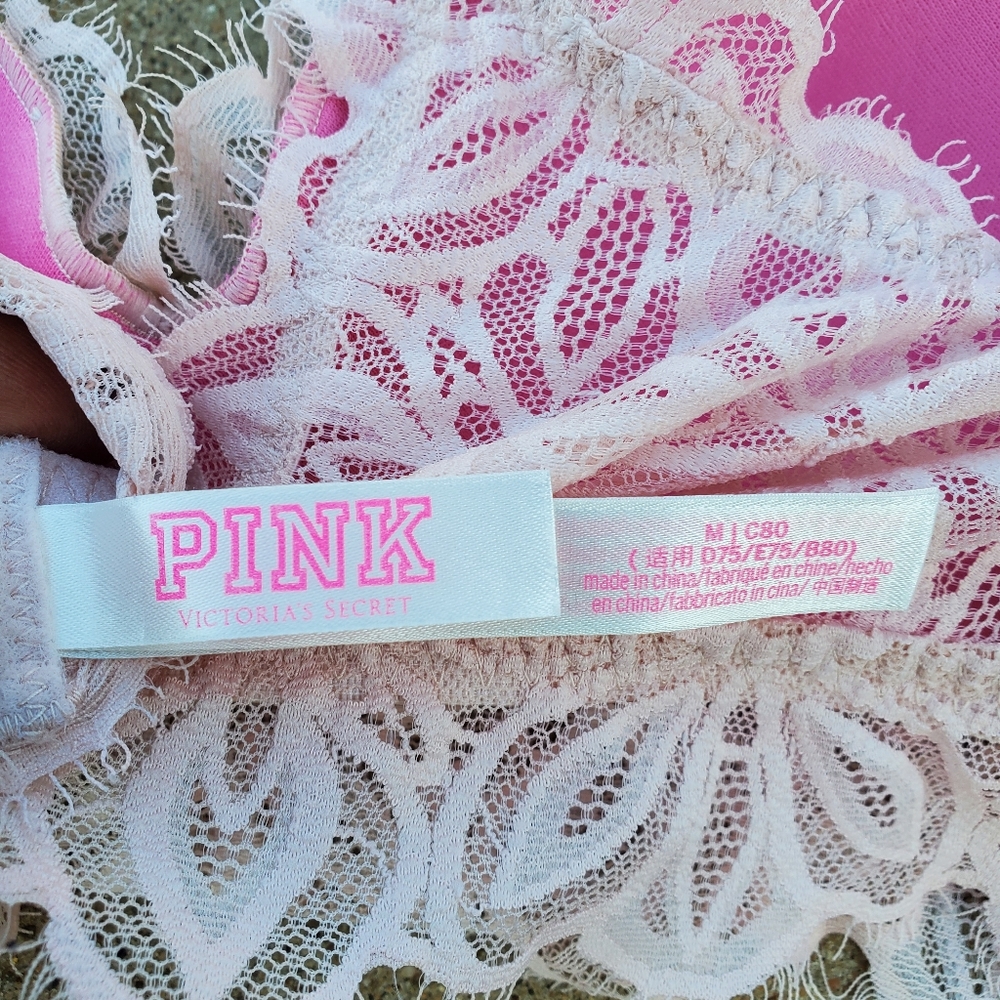 Pink Victoria's Secret Laced Push Up Bra sz M/C80 - Picture 4 of 5